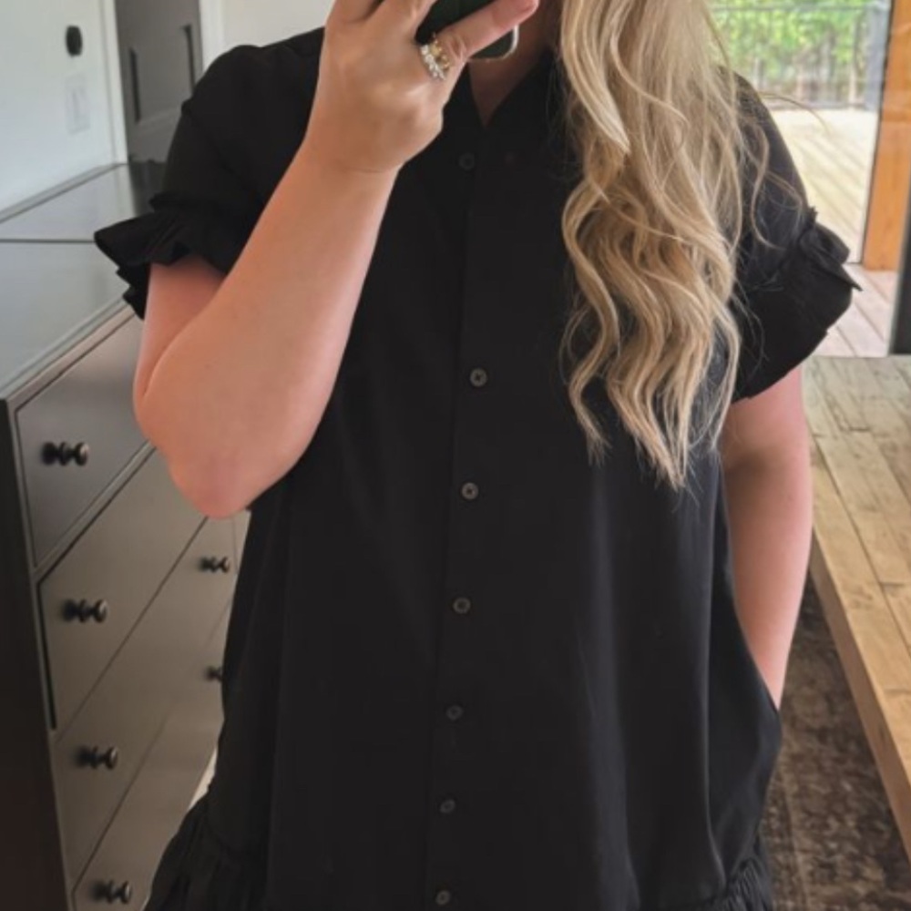 J. Crew Black Short Sleeve Shirt Dress - Picture 8 of 10